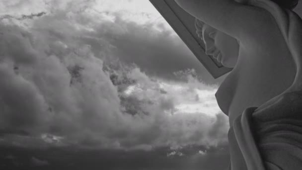 Beautiful French Colonial Statue Nymph Superimposed Dramatic Time Lapse Sky — Vídeo de stock