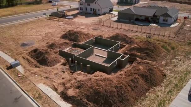 Drone Shot Slow Push Foundations Basement Walls Had Just Been — Vídeo de Stock