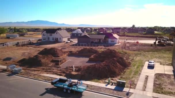 Drone Shot Fast Pushing Recently Dug Hole Starting New Home — Stockvideo