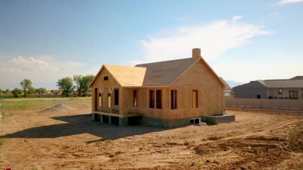 Drone Shot Pushing Recently Framed Walled Home Process New House — 图库视频影像