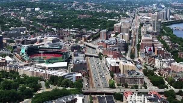 Aerial Footage Boston Fenway Park Baseball Stadium Citgo Sign Boston — Stok video