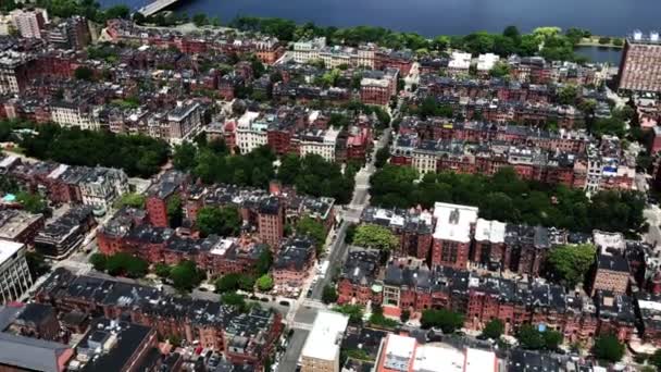 Description Boston Aerial Back Bay Brownstone Houses Next Newbury Street — Vídeo de Stock