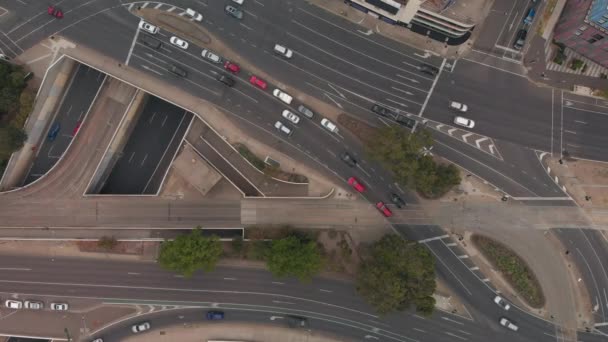 Traffic Tracks Crossroad Traffic Lights Aerial View Drone Shot — Stockvideo