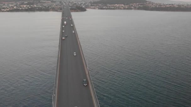 Aerial Shot Tasman Bridge Highway Sunset Drone Footage — Vídeo de Stock