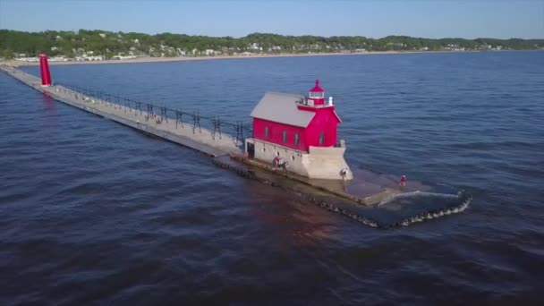 Drone Shot Lighthouse Grand Haven Michigan — Stock Video