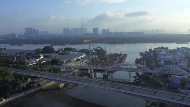 Движение Старых Новых Мостах Через Канал Районе Мин Сити Saigon — стоковое видео