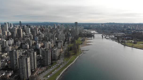 Various Drone Shots English Bay Downtown Vancouver Polar Bear 2019 — ストック動画