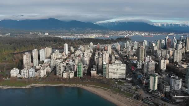 Various Drone Shots English Bay Downtown Vancouver Polar Bear 2019 — 图库视频影像