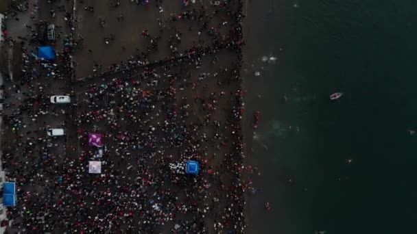 Various Drone Shots English Bay Downtown Vancouver Polar Bear 2019 — ストック動画