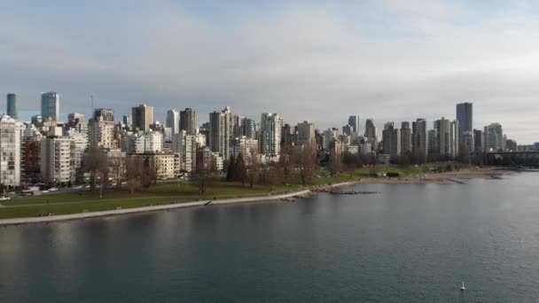 Various Drone Shots English Bay Downtown Vancouver Polar Bear 2019 — стоковое видео