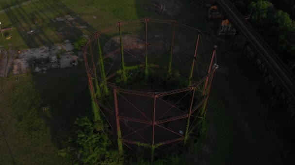 Abandoned Steel Building Structure Aerial — Stock video