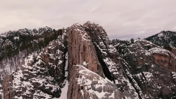 Black Hills Winter Snow Aerial Proximity Flight — Stockvideo