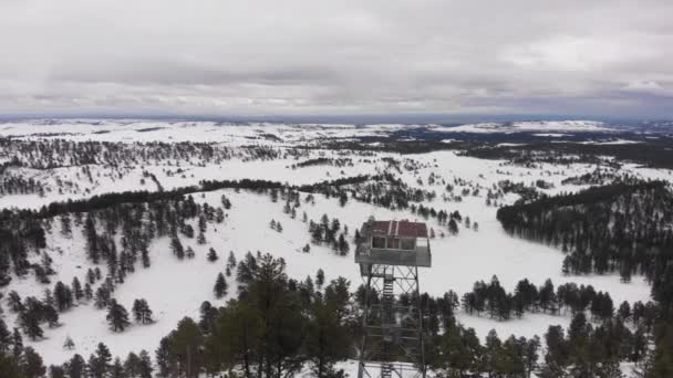 Aerial Fire Tower Snow Mountain — Stockvideo