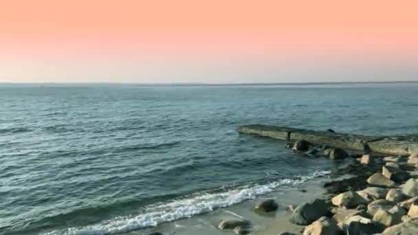 Rocks Beach Pink Sky — Stockvideo