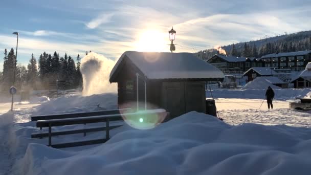 Small Blizzard Next Ski Lodge — Video Stock