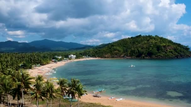 Aerial Reveal Shot Double Beach Bay Nacpan Beach Nido Palawan — Stockvideo