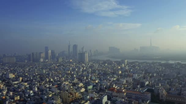 Drone Shot Flying District Chi Minh City Saigon Early Morning — Video