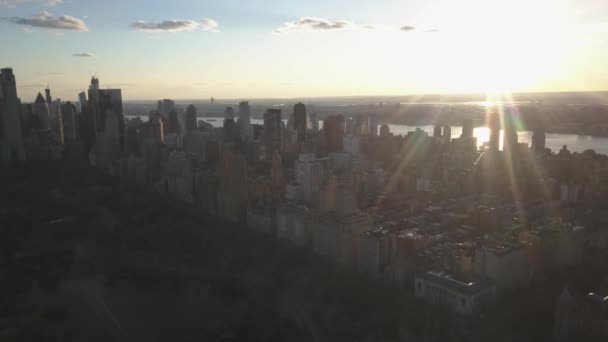 Nice Sunset Day Drone Central Park New York City Biggest — Vídeos de Stock
