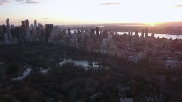 Nice Sunset Day Drone Central Park New York City Biggest — Vídeos de Stock