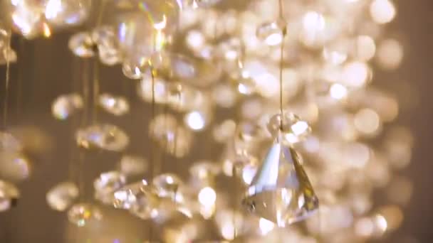 Expensive Chandelier Crystal Beads Macro Bokeh Effect Soft Focus — Vídeos de Stock