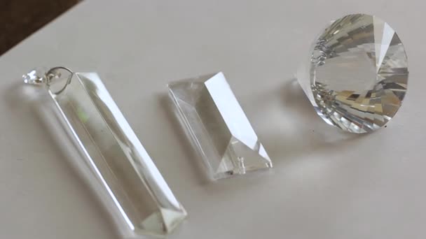 Close Rectangular Shaped Beads Glass Crystal White Background Transparent Crystal — Stockvideo