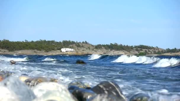 Waves Crashing Sweden Most Famous Shoreline Windsurfing Stockholms South Archipelago — ストック動画