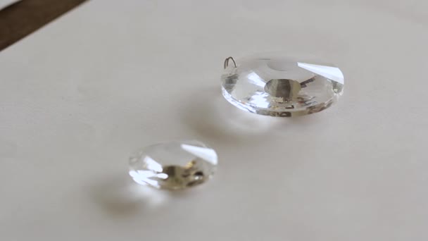 Close Beads Glass Crystal White Background Transparent Crystal Refraction — Vídeos de Stock