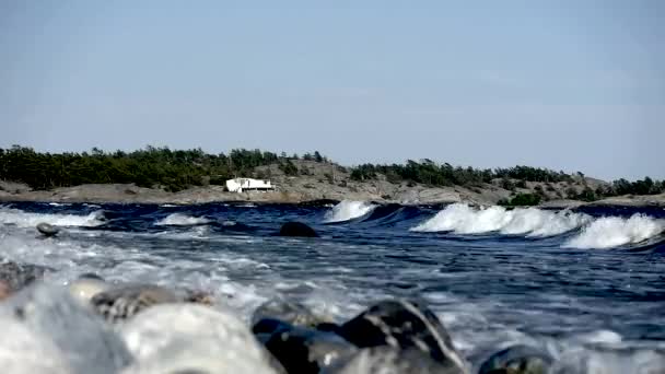 Waves Crashing Sweden Most Famous Shoreline Windsurfing Stockholms South Archipelago — Stockvideo