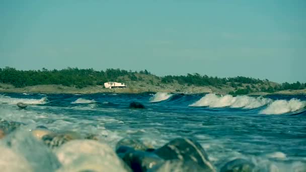 Waves Crashing Sweden Most Famous Shoreline Windsurfing Stockholms South Archipelago — Stockvideo