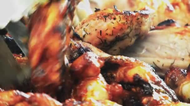 Assorted Delicious Grilled Meat Top View Sausages Chicken Pork — Stock video