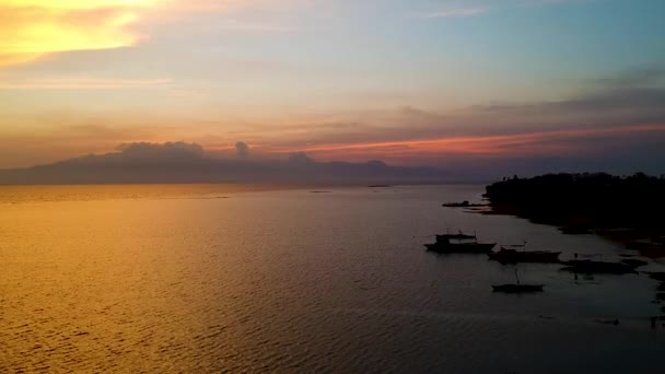 Aerial Epic Sunset Silhouettes Boats Paliton Beach Siquijor Cebu Philippines — Stock video