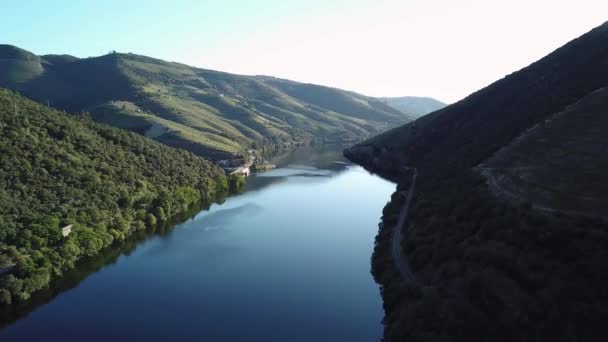 Reversing Peaceful Douro River Reveal Beautiful Early Morning View Douro — Video Stock