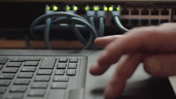Network Engineer Working Ethernet Cable Switch — Stockvideo