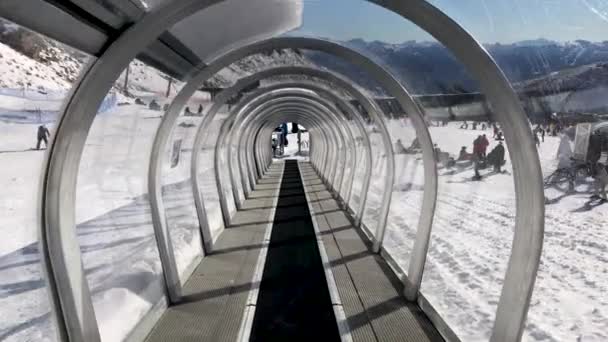 Ascending Magic Carpet Ski Conveyor Remarkables Ski Area Queenstown New — Stock Video