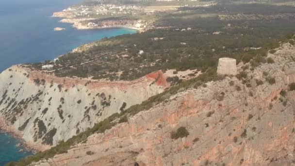 Ibiza Pirate Tower Aerial View Old Watch Tower Island Ibiza — 图库视频影像