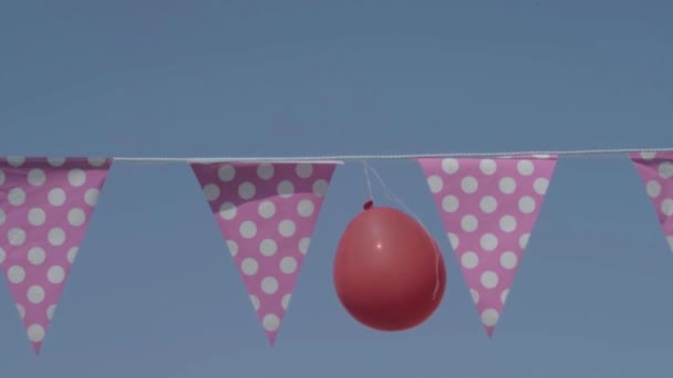 Bunting Polka Dot Red Balloon Blue Sky — Stockvideo