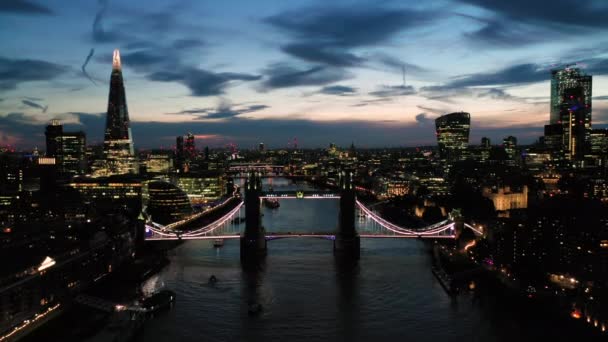 Aerial View London River Thames Including Tower Bridge Shard Tower — Vídeo de Stock