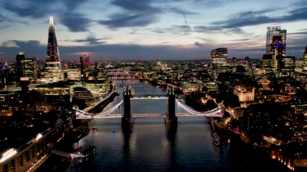 Aerial View London River Thames Including Tower Bridge Shard Tower — Stockvideo