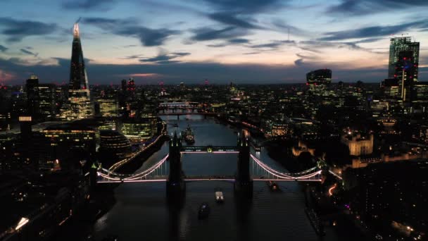 Aerial View London River Thames Including Tower Bridge Shard Tower — Vídeos de Stock