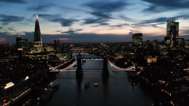 Aerial View London River Thames Including Tower Bridge Shard Tower — Stockvideo