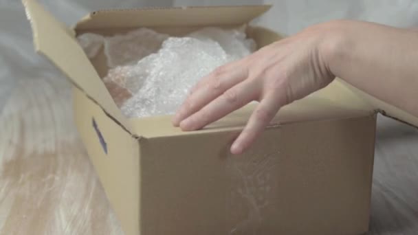 Unpacking Items Box Bubble Wrap — Vídeo de Stock