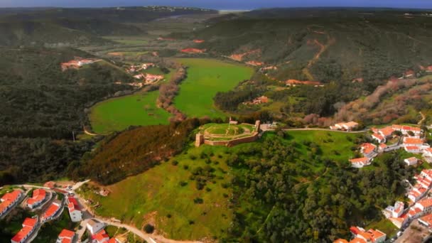 Aerial Panoramic View Castle Aljezur Medieval Fortress Hill Drone Fying — Vídeo de Stock