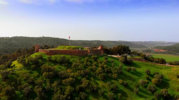 Aerial Panoramic Zoom Out Castle Aljezur Algarve Landmark Countyside Medieval — 图库视频影像