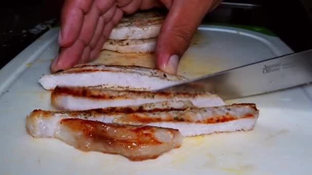 Fazer Jantar Com Carne Lombo Porco Que Faz Sua Boca — Vídeo de Stock