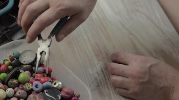 Craftswoman Making Jewelry Tools Beads Wire — Video