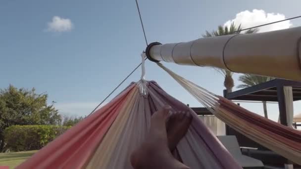 Chilling Hammock Hot Sunny Day Caribbean Point View Shot — Vídeos de Stock