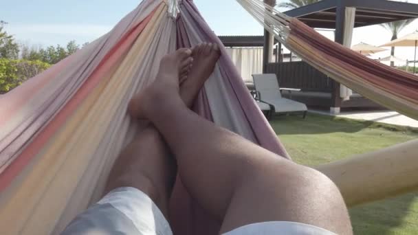 Chilling Hammock Hot Sunny Day Caribbean Point View Shot — Stok Video