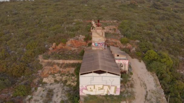 Abandoned Quicklime Factory Hill Aerial Moving High Angle — ストック動画