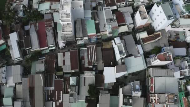 Drone Shot Looking Straight Terrace House Rooftops Narrow Alleyways Binh — Vídeos de Stock