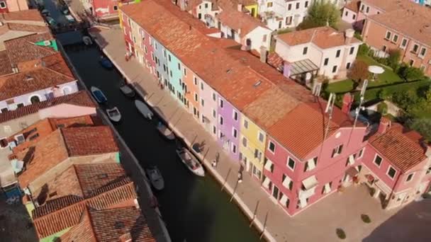 Aerial View Colorful Houses Island Burano Venice Italy – stockvideo